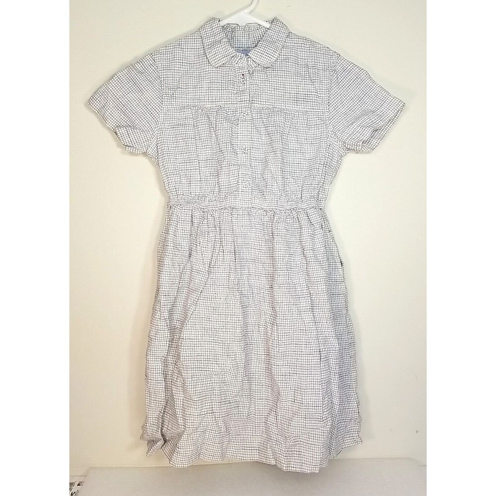 Ines De La Fressange Paris Linen Blend Blue White Check Girls Dress 5-6      T33